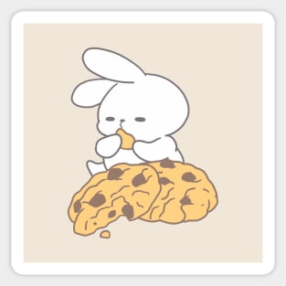 Sweet Delight: Cute Bunny Enjoying Giant Chocolate Cookies Sticker